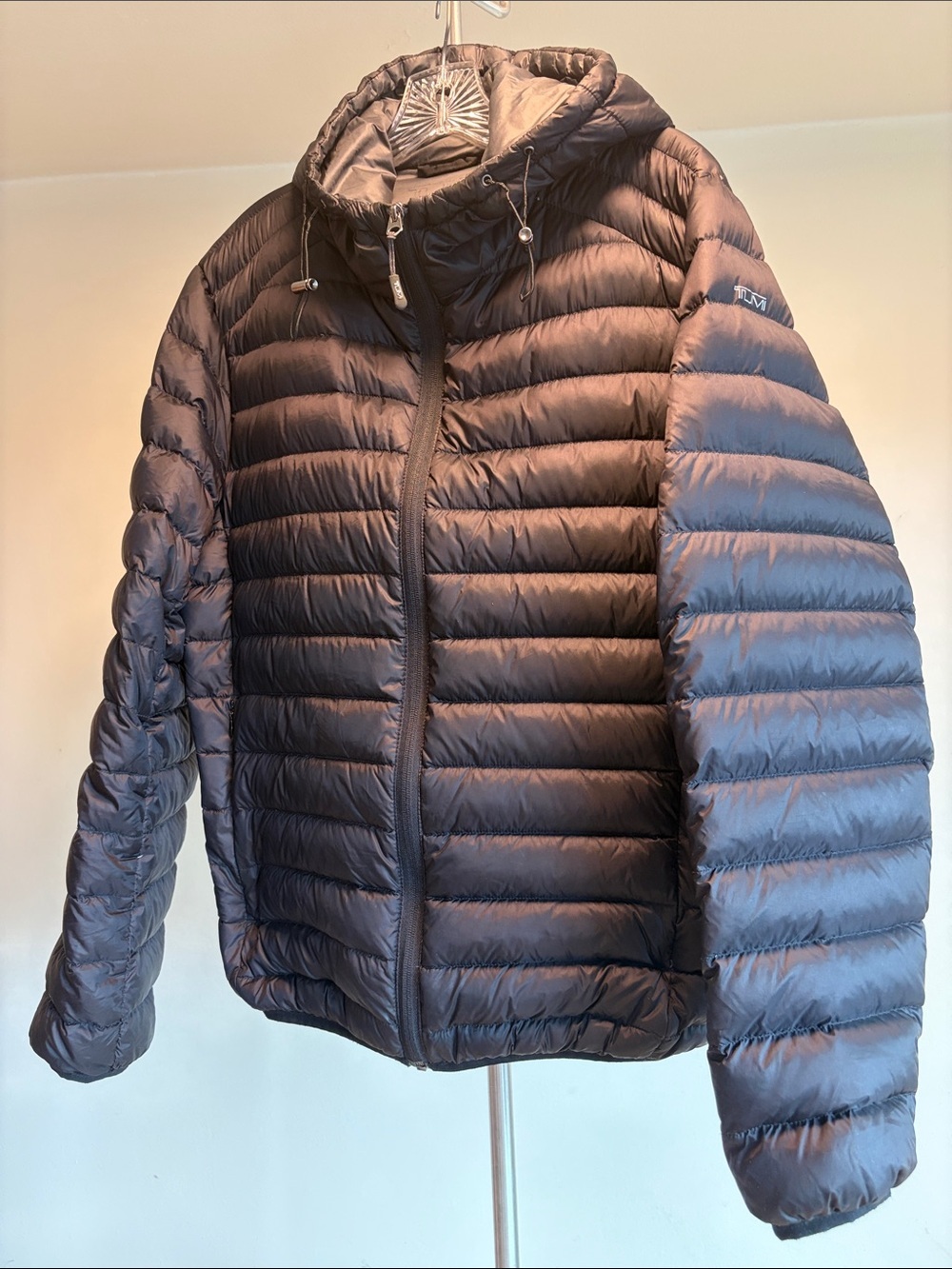 Tumi Packable Down Puffer Hooded Winter Travel Jacket Black Men's Medium